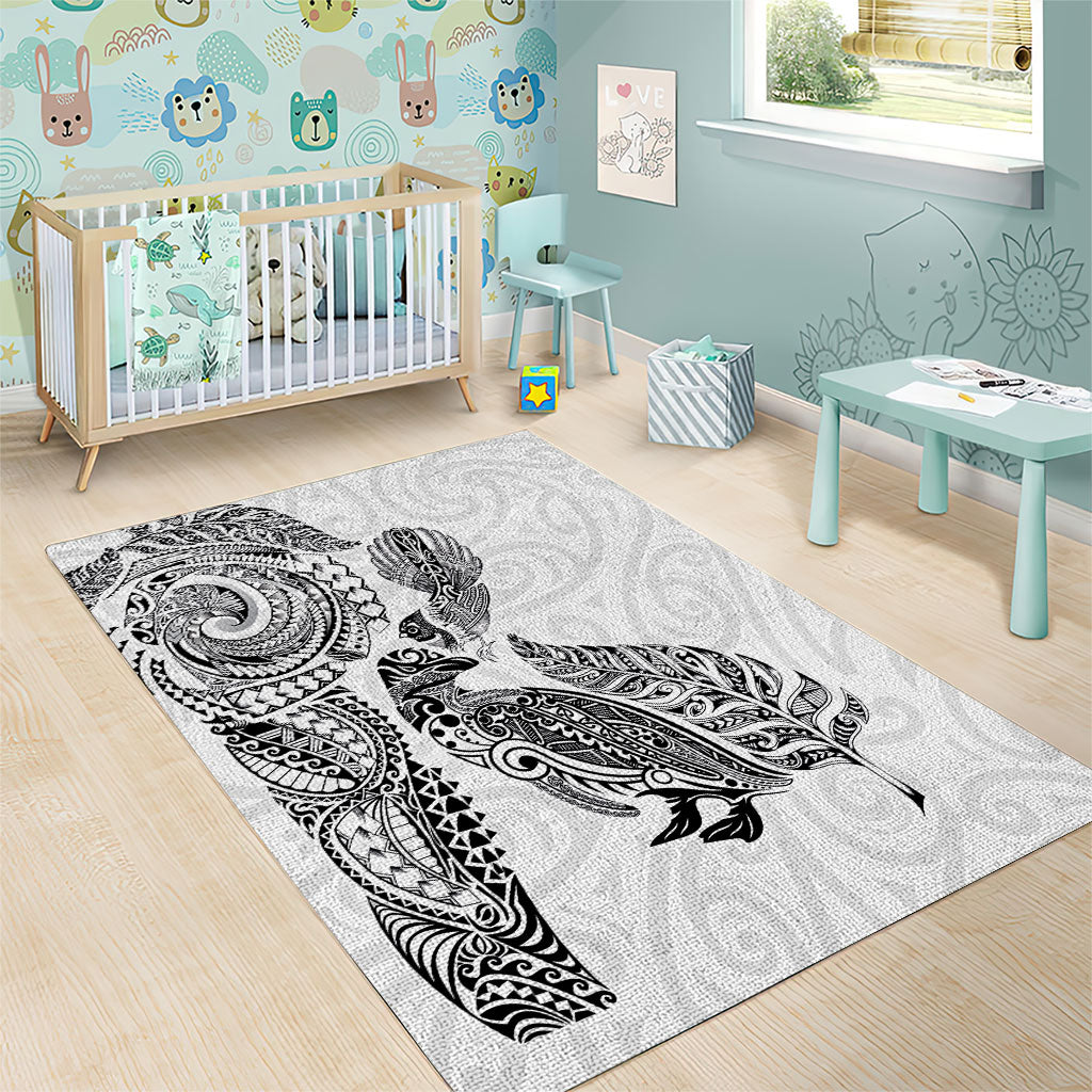 Aotearoa Moko Tribal Tattoo Area Rug New Zealand Maori Penguin and Fantail White Color