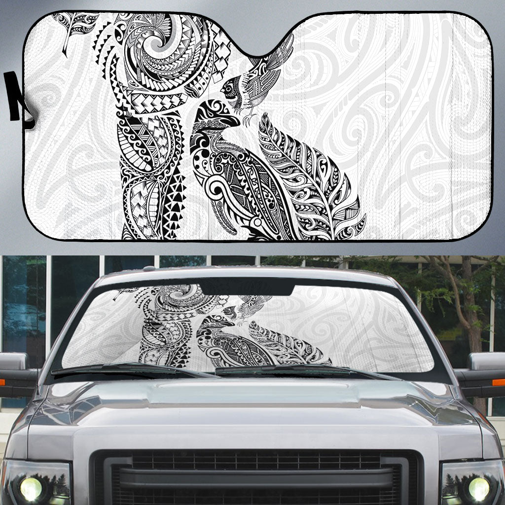 Aotearoa Moko Tribal Tattoo Auto Sun Shade New Zealand Maori Penguin and Fantail White Color