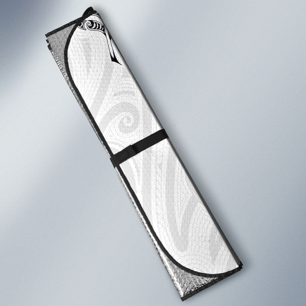 Aotearoa Moko Tribal Tattoo Auto Sun Shade New Zealand Maori Penguin and Fantail White Color