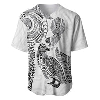 Aotearoa Moko Tribal Tattoo Baseball Jersey New Zealand Maori Penguin and Fantail White Color