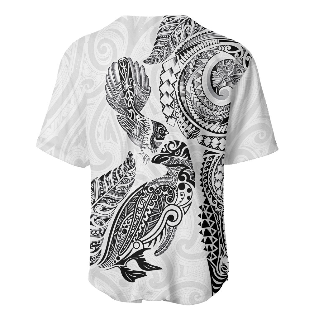 Aotearoa Moko Tribal Tattoo Baseball Jersey New Zealand Maori Penguin and Fantail White Color