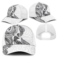 Aotearoa Moko Tribal Tattoo Baseball Net Cap New Zealand Maori Penguin and Fantail White Color