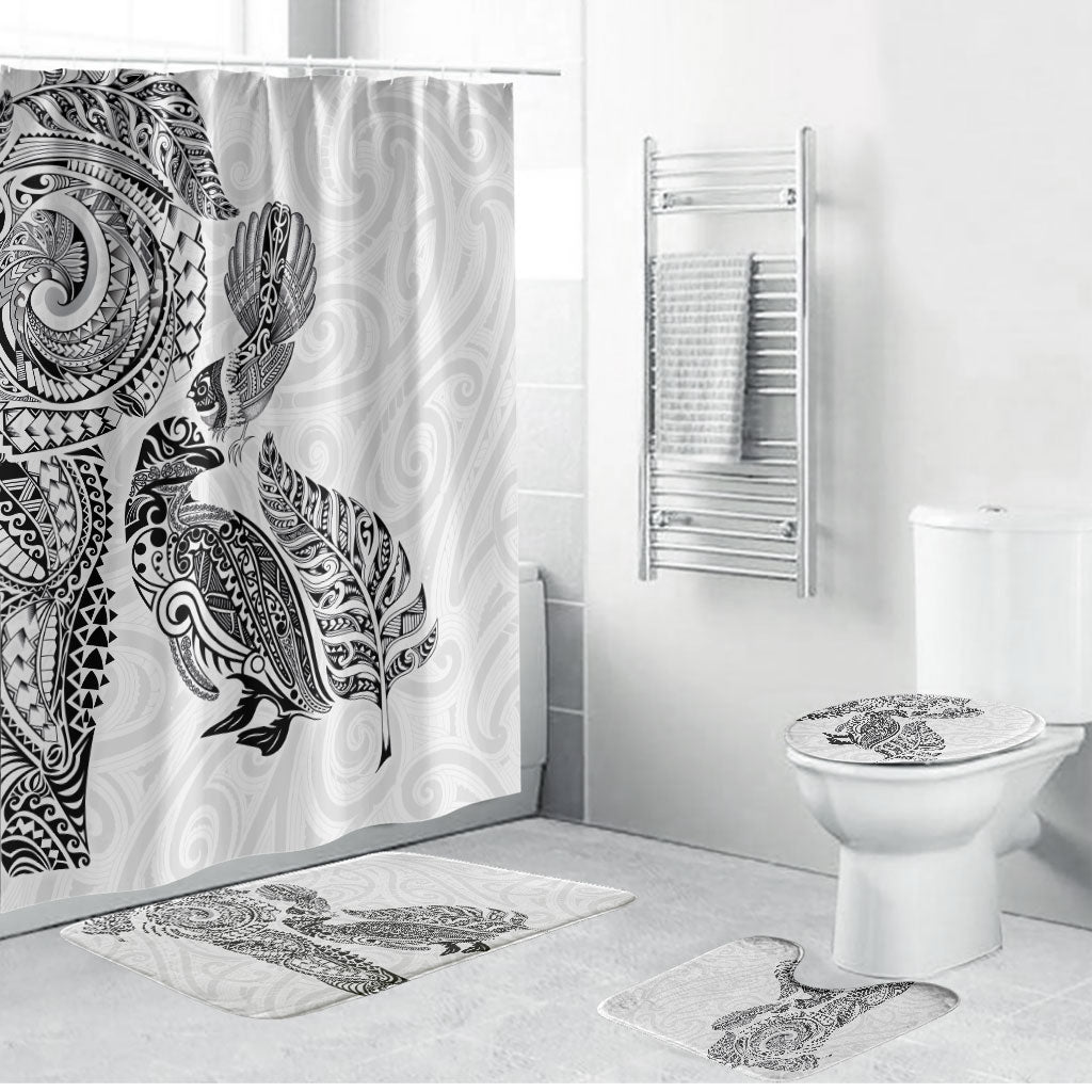 Aotearoa Moko Tribal Tattoo Bathroom Set New Zealand Maori Penguin and Fantail White Color LT03 Bathroom Set (4 pcs) White - Polynesian Pride