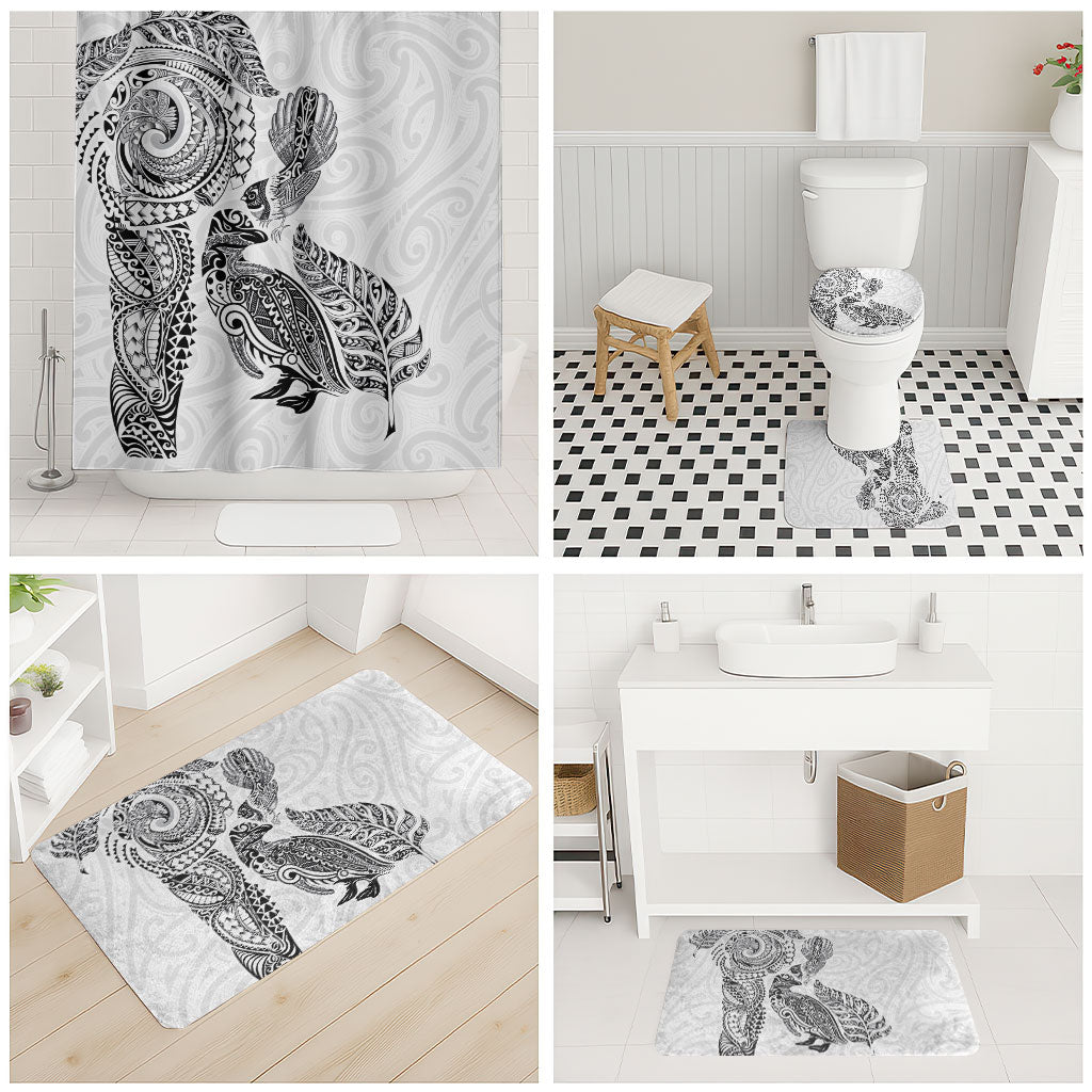 Aotearoa Moko Tribal Tattoo Bathroom Set New Zealand Maori Penguin and Fantail White Color LT03 - Polynesian Pride