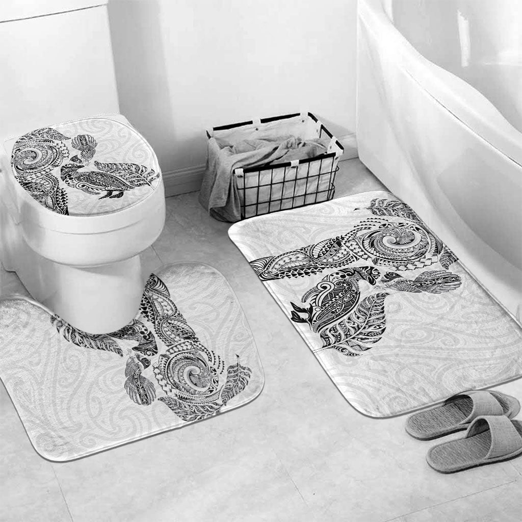 Aotearoa Moko Tribal Tattoo Bathroom Set New Zealand Maori Penguin and Fantail White Color LT03 Mat Set Only (3 pcs) One Size White - Polynesian Pride