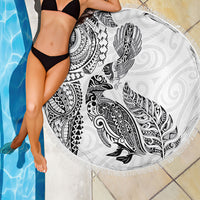 Aotearoa Moko Tribal Tattoo Beach Blanket New Zealand Maori Penguin and Fantail White Color