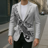 Aotearoa Moko Tribal Tattoo Blazer New Zealand Maori Penguin and Fantail White Color