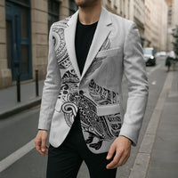 Aotearoa Moko Tribal Tattoo Blazer New Zealand Maori Penguin and Fantail White Color