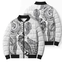 Aotearoa Moko Tribal Tattoo Bomber Puffer Jacket New Zealand Maori Penguin and Fantail White Color