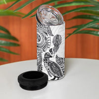 Aotearoa Moko Tribal Tattoo 4 in 1 Can Cooler Tumbler New Zealand Maori Penguin and Fantail White Color