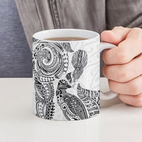 Aotearoa Moko Tribal Tattoo Ceramic Mug New Zealand Maori Penguin and Fantail White Color