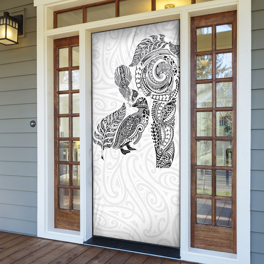 Aotearoa Moko Tribal Tattoo Door Cover New Zealand Maori Penguin and Fantail White Color LT03 - Polynesian Pride