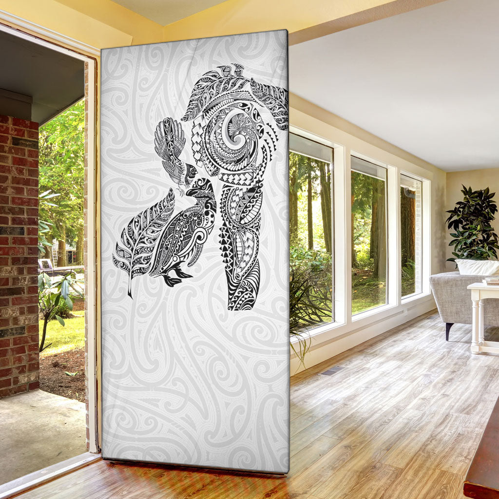 Aotearoa Moko Tribal Tattoo Door Cover New Zealand Maori Penguin and Fantail White Color LT03 - Polynesian Pride