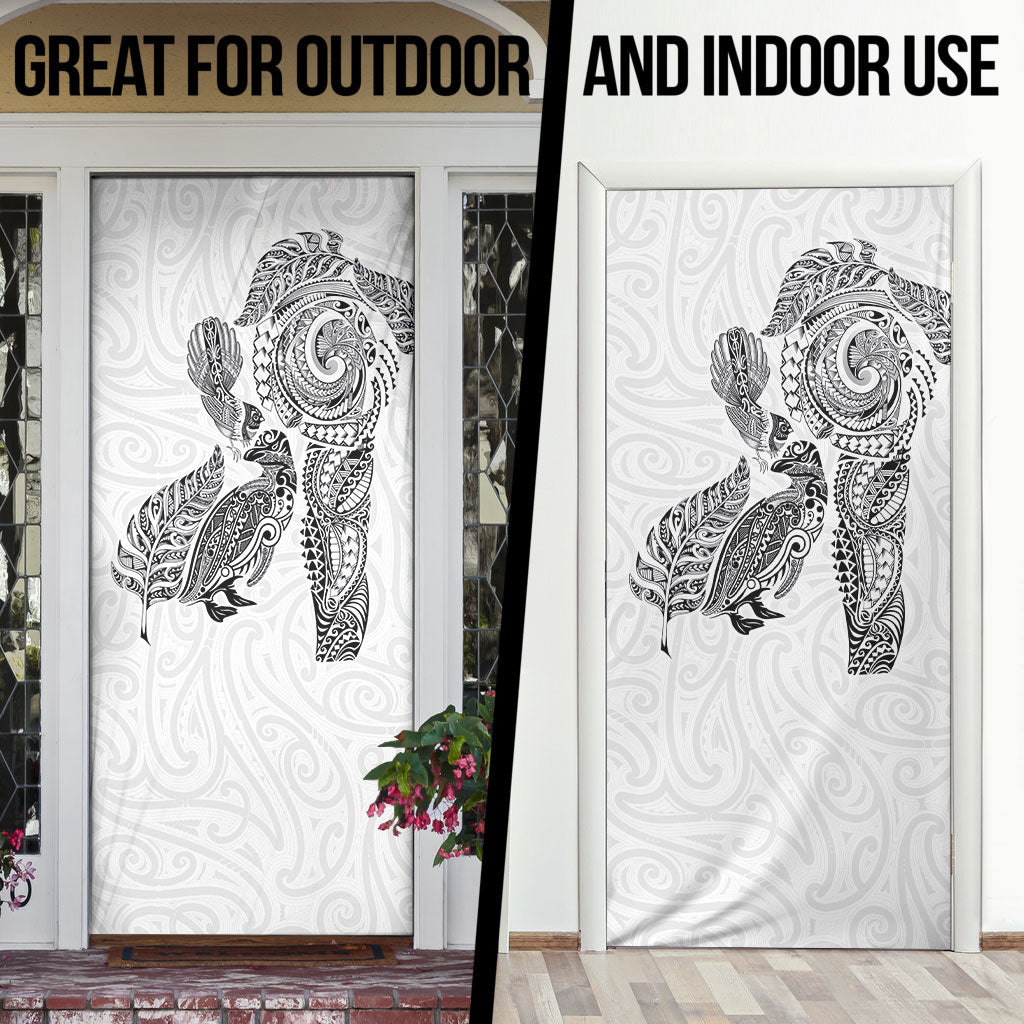 Aotearoa Moko Tribal Tattoo Door Cover New Zealand Maori Penguin and Fantail White Color LT03 - Polynesian Pride