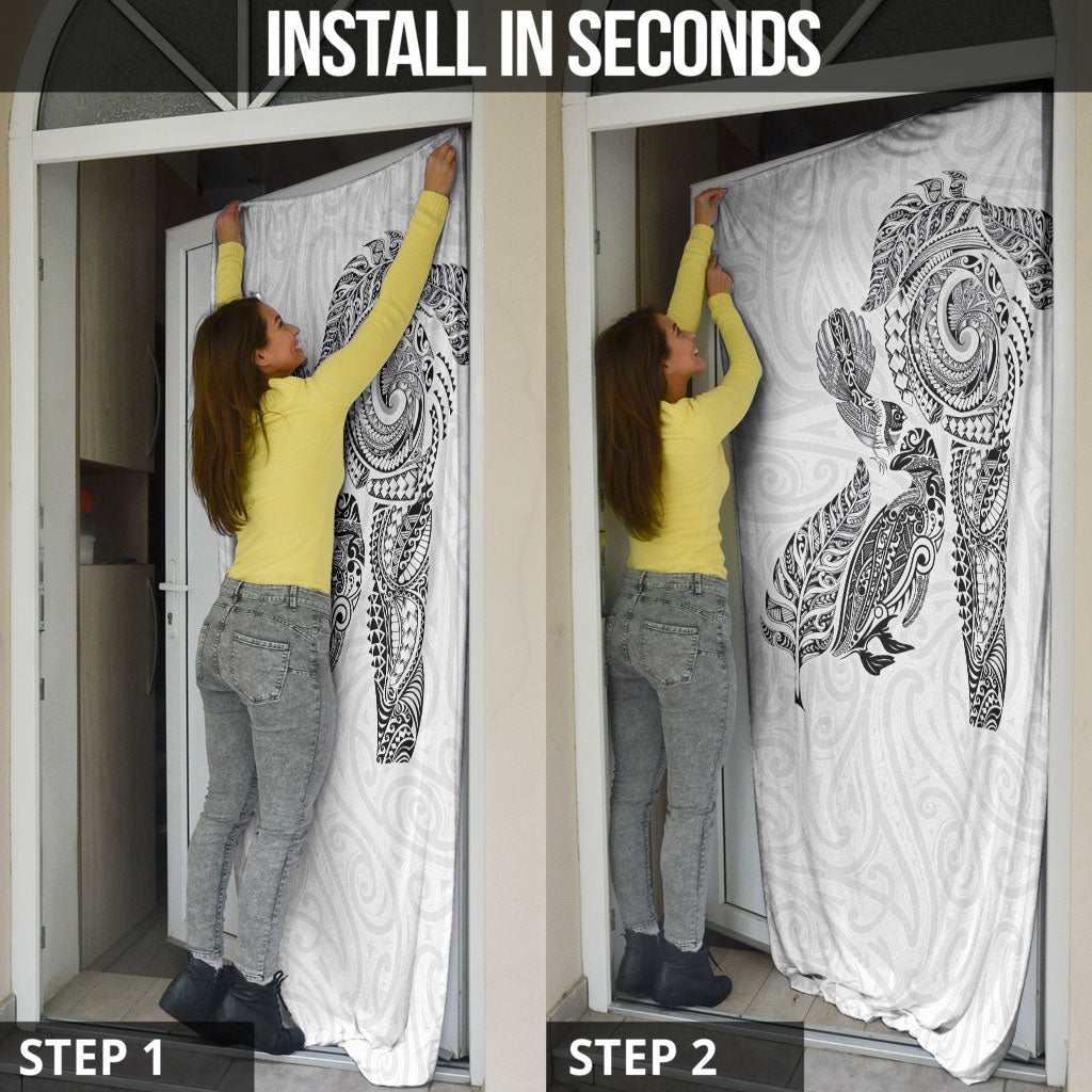 Aotearoa Moko Tribal Tattoo Door Cover New Zealand Maori Penguin and Fantail White Color LT03 - Polynesian Pride