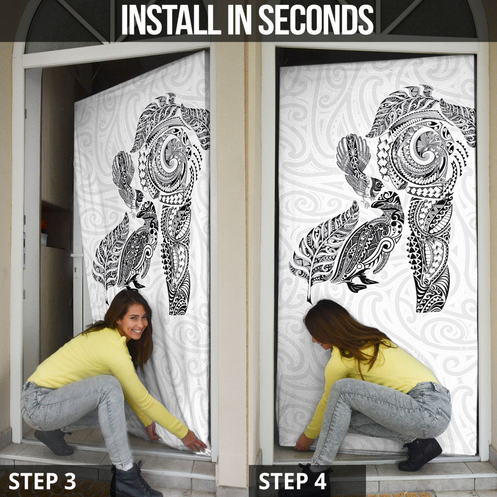 Aotearoa Moko Tribal Tattoo Door Cover New Zealand Maori Penguin and Fantail White Color LT03 - Polynesian Pride
