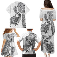 Aotearoa Moko Tribal Tattoo Family Matching Puletasi and Hawaiian Shirt New Zealand Maori Penguin and Fantail White Color
