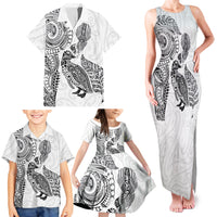 Aotearoa Moko Tribal Tattoo Family Matching Tank Maxi Dress and Hawaiian Shirt New Zealand Maori Penguin and Fantail White Color LT03 - Polynesian Pride