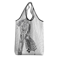 Aotearoa Moko Tribal Tattoo Grocery Bag New Zealand Maori Penguin and Fantail White Color