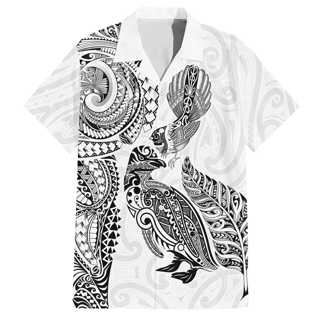 Aotearoa Moko Tribal Tattoo Hawaiian Shirt New Zealand Maori Penguin and Fantail White Color LT03 White - Polynesian Pride