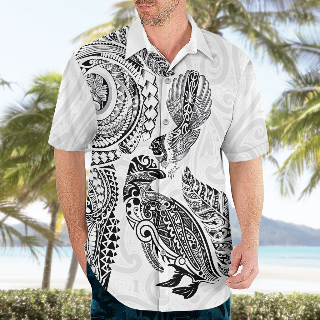 Aotearoa Moko Tribal Tattoo Hawaiian Shirt New Zealand Maori Penguin and Fantail White Color LT03 - Polynesian Pride