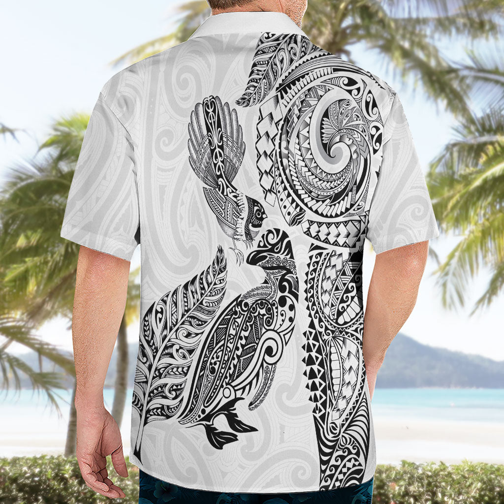 Aotearoa Moko Tribal Tattoo Hawaiian Shirt New Zealand Maori Penguin and Fantail White Color LT03 - Polynesian Pride