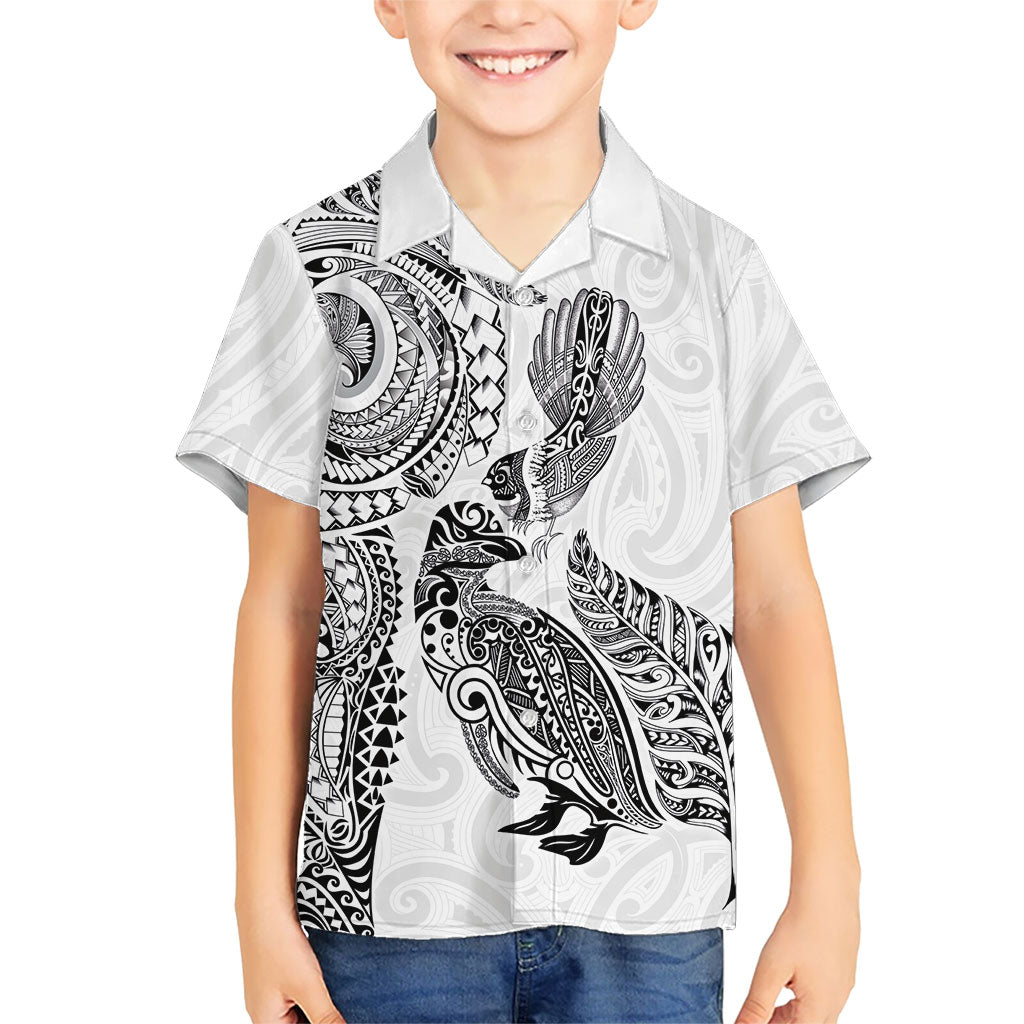 Aotearoa Moko Tribal Tattoo Hawaiian Shirt New Zealand Maori Penguin and Fantail White Color LT03 - Polynesian Pride