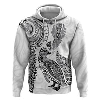 Aotearoa Moko Tribal Tattoo Hoodie New Zealand Maori Penguin and Fantail White Color