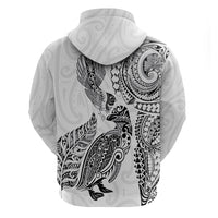 Aotearoa Moko Tribal Tattoo Hoodie New Zealand Maori Penguin and Fantail White Color