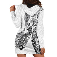 Aotearoa Moko Tribal Tattoo Hoodie Dress New Zealand Maori Penguin and Fantail White Color LT03 - Polynesian Pride