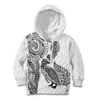 Aotearoa Moko Tribal Tattoo Kid Hoodie New Zealand Maori Penguin and Fantail White Color