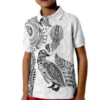 Aotearoa Moko Tribal Tattoo Kid Polo Shirt New Zealand Maori Penguin and Fantail White Color LT03 Kid White - Polynesian Pride