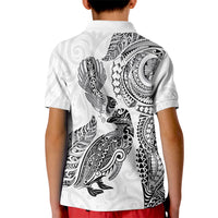 Aotearoa Moko Tribal Tattoo Kid Polo Shirt New Zealand Maori Penguin and Fantail White Color LT03 - Polynesian Pride