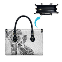 Aotearoa Moko Tribal Tattoo Leather Bag New Zealand Maori Penguin and Fantail White Color