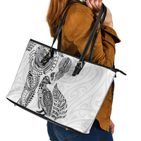 Aotearoa Moko Tribal Tattoo Leather Tote Bag New Zealand Maori Penguin and Fantail White Color