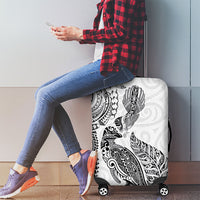 Aotearoa Moko Tribal Tattoo Luggage Cover New Zealand Maori Penguin and Fantail White Color LT03 - Polynesian Pride