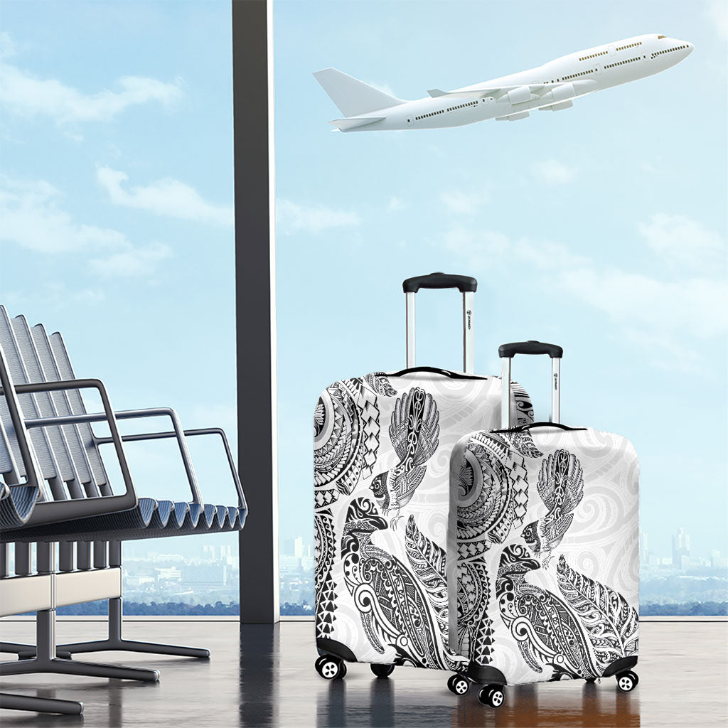 Aotearoa Moko Tribal Tattoo Luggage Cover New Zealand Maori Penguin and Fantail White Color LT03 - Polynesian Pride