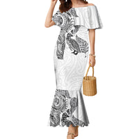 Aotearoa Moko Tribal Tattoo Mermaid Dress New Zealand Maori Penguin and Fantail White Color