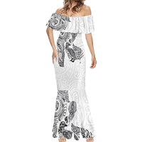 Aotearoa Moko Tribal Tattoo Mermaid Dress New Zealand Maori Penguin and Fantail White Color