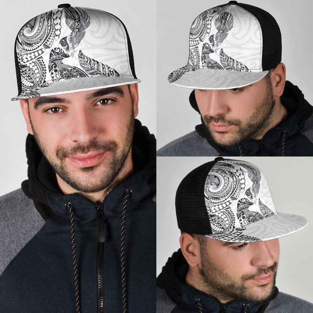 Aotearoa Moko Tribal Tattoo Mesh Trucker Cap New Zealand Maori Penguin and Fantail White Color