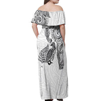 Aotearoa Moko Tribal Tattoo Off Shoulder Maxi Dress New Zealand Maori Penguin and Fantail White Color