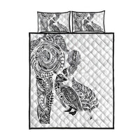 Aotearoa Moko Tribal Tattoo Quilt Bed Set New Zealand Maori Penguin and Fantail White Color