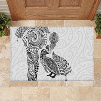 Aotearoa Moko Tribal Tattoo Rubber Doormat New Zealand Maori Penguin and Fantail White Color