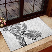 Aotearoa Moko Tribal Tattoo Rubber Doormat New Zealand Maori Penguin and Fantail White Color