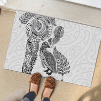 Aotearoa Moko Tribal Tattoo Rubber Doormat New Zealand Maori Penguin and Fantail White Color