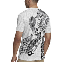 Aotearoa Moko Tribal Tattoo Rugby Jersey New Zealand Maori Penguin and Fantail White Color