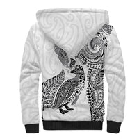 Aotearoa Moko Tribal Tattoo Sherpa Hoodie New Zealand Maori Penguin and Fantail White Color