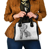 Aotearoa Moko Tribal Tattoo Shoulder Handbag New Zealand Maori Penguin and Fantail White Color