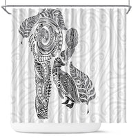 Aotearoa Moko Tribal Tattoo Shower Curtain New Zealand Maori Penguin and Fantail White Color