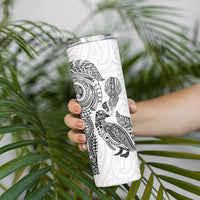 Aotearoa Moko Tribal Tattoo Skinny Tumbler New Zealand Maori Penguin and Fantail White Color